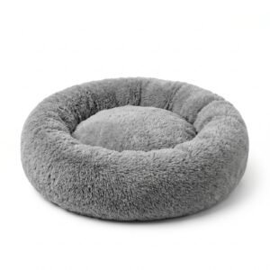 CozyNest Calming Dog Bed Anti-Anxiety Plush Round 24 Inch Grey | Aqua Star Pet