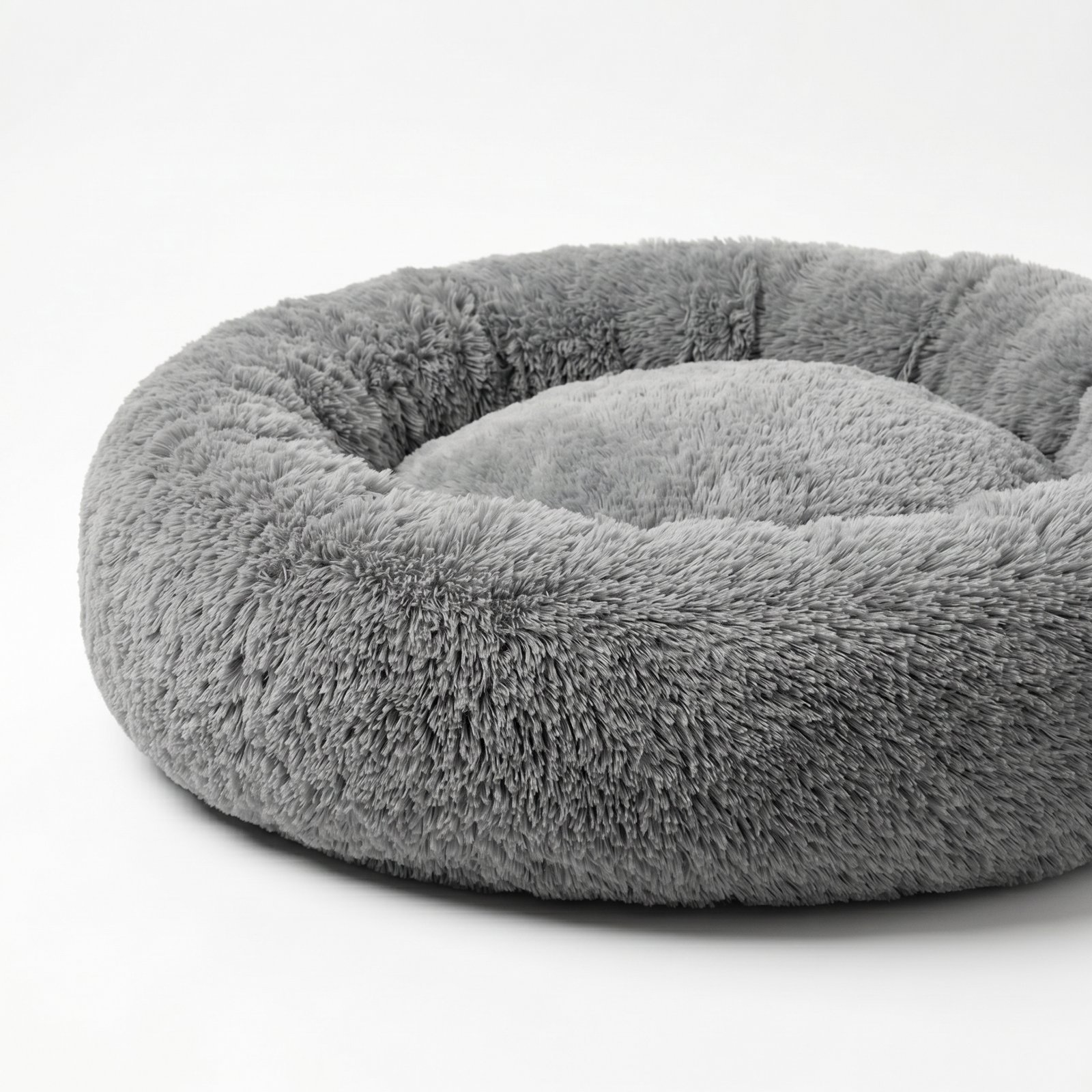 CozyNest Calming Dog Bed Anti-Anxiety Plush Round 24 Inch Grey | Aqua Star Pet - Image 2